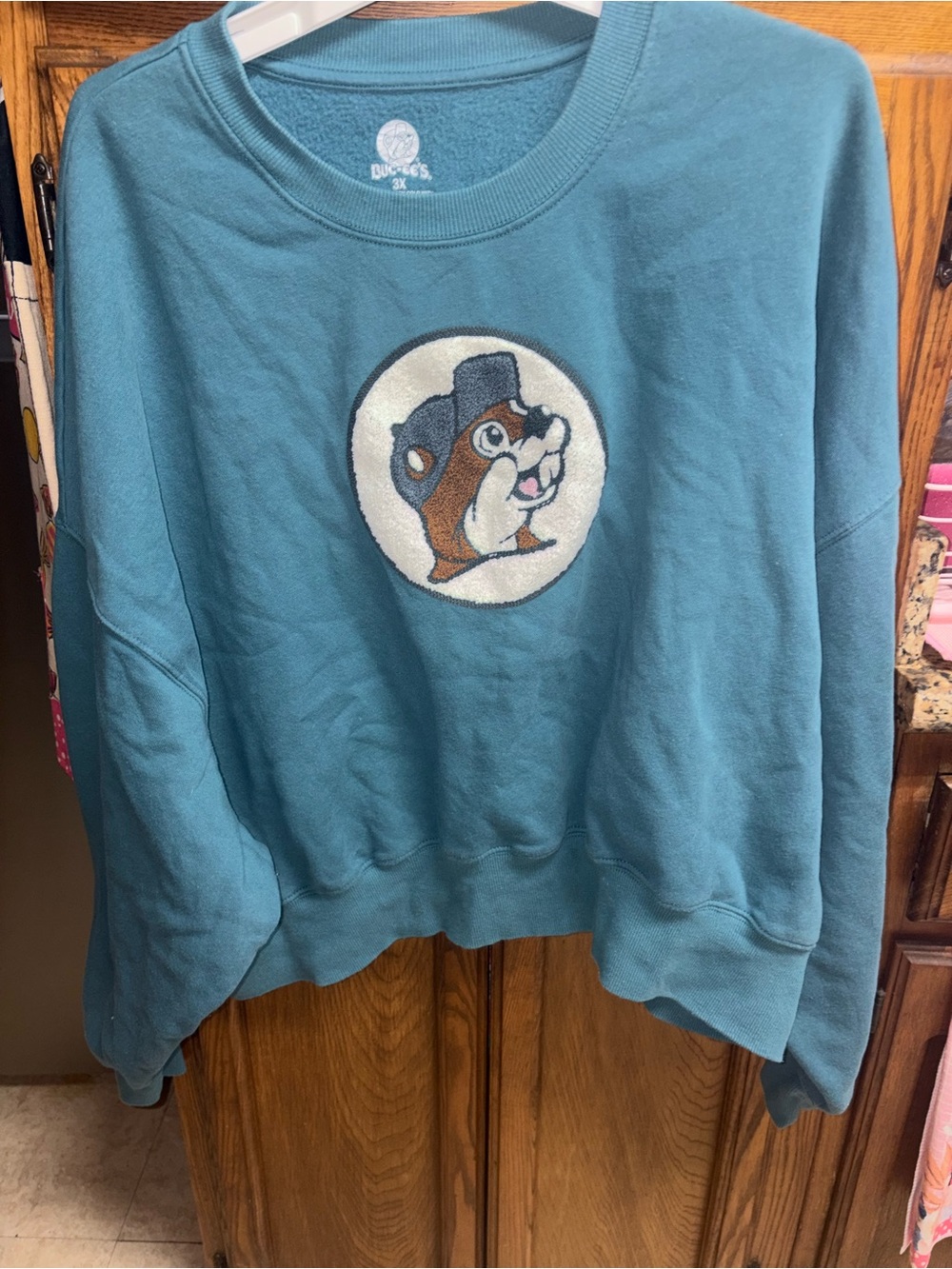 Buc-ees Teal Pullover Sweatshirt with Embroidered Mascot